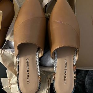 Brand new still in box lucky brand brown leather mules